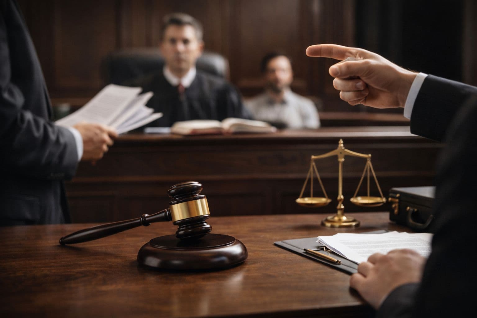 Ceza hukuku dosyalarını temsil eden adalet ve duruşma temalı görsel
